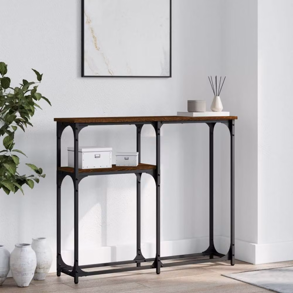 Berkfield Home Industrial Console Table in Brown Oak, W/D/H: 90 x 22.5 x 75 cm – 2