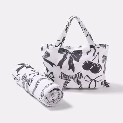 OHS Bow Print Microfibre Beach Towel with Pocket in Black and White, 75 x 215 cm – 3