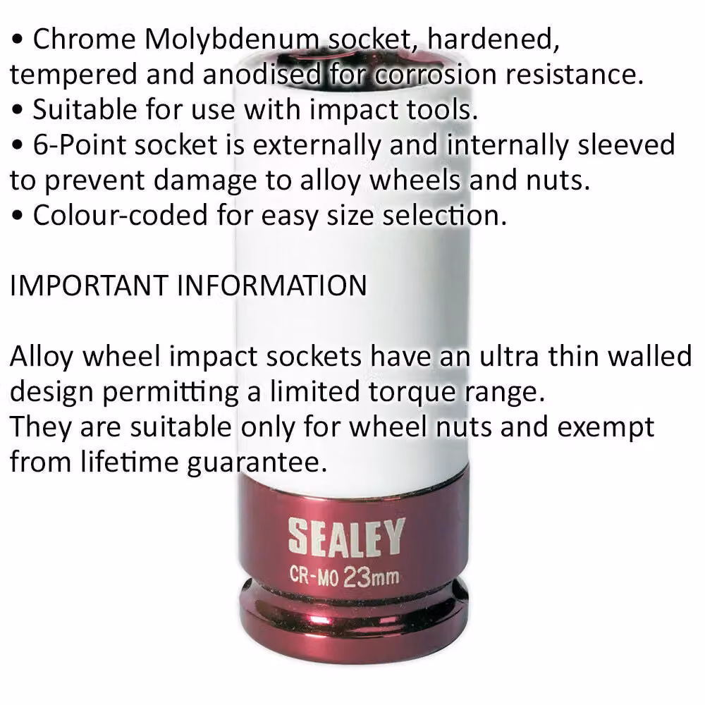 Loops 23mm Chrome Molybdenum Alloy Wheel Impact Socket with 1/2 inch Square Drive and Rim Protect Sleeve – 2