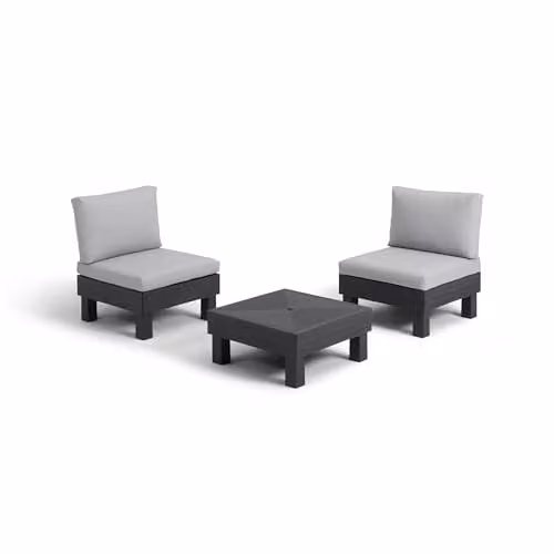Keter Elements 2 Seater Modular Outdoor Garden Furniture Set with Coffee Table in Graphite and Grey