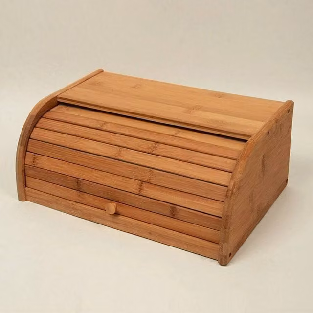 VOGREX Bamboo Roll Top Bread Bin, Beige Loaf Storage Container for Kitchen Countertops, W: 40.0 cm, D: 27.0 cm, H: 16.5 cm