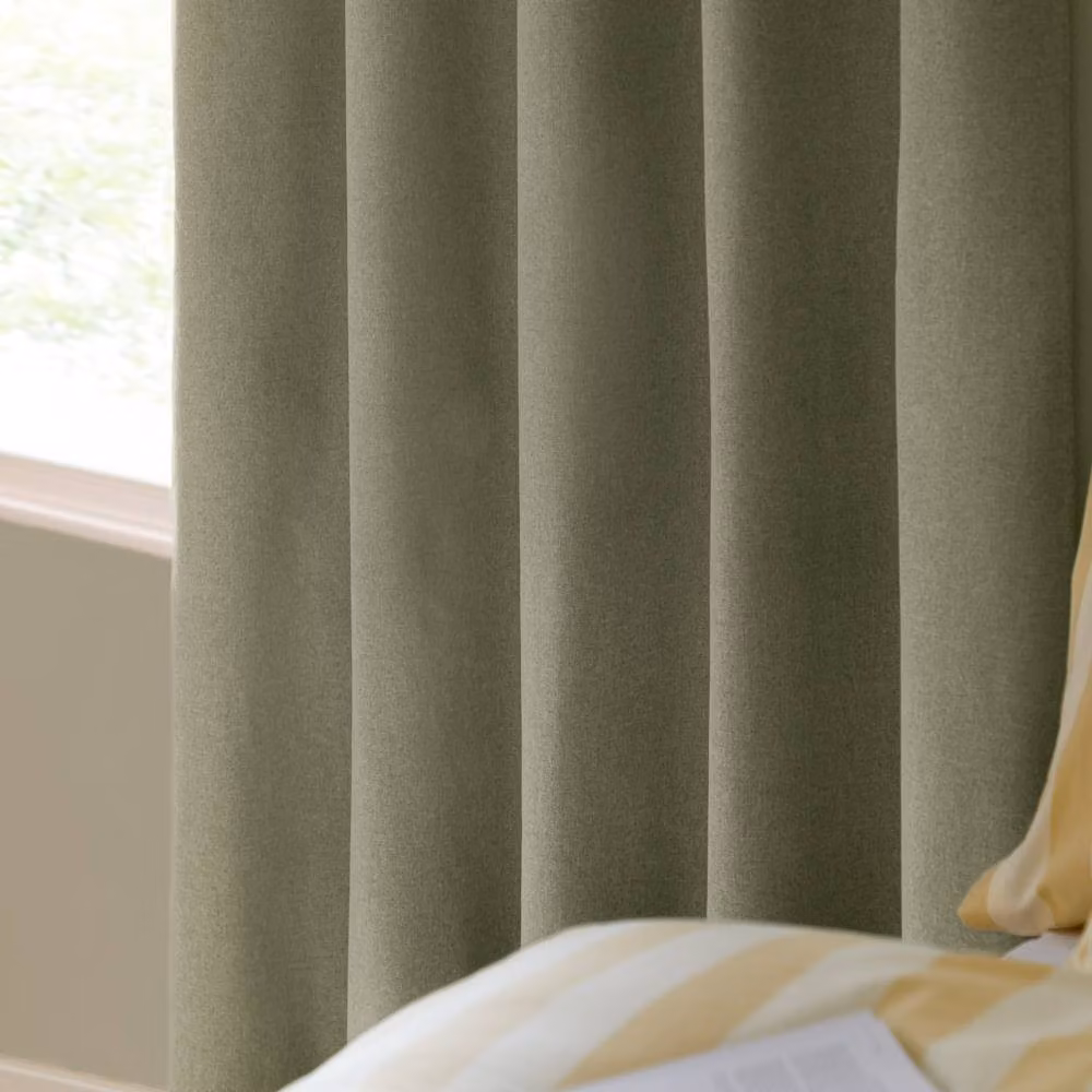 Furn Blackout Textured Woven Eyelet Curtain Pair in Light Green, W: 229 cm, H: 229 cm – 2