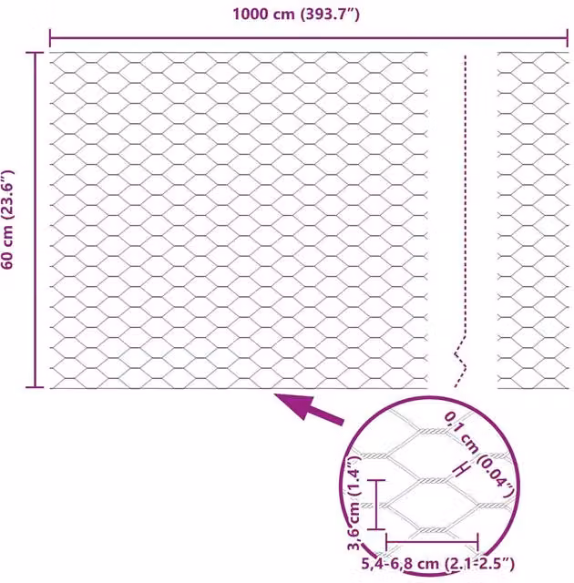 Berkfield Home Green PVC Coated Steel Hexagon Fence, H: 60 cm x W: 10 m