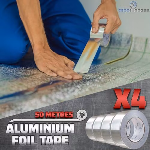 Deco Express Silver Aluminium Foil Insulation Tape, 4 Rolls (W: 4.5 cm, Length: 50 m per roll) – 2