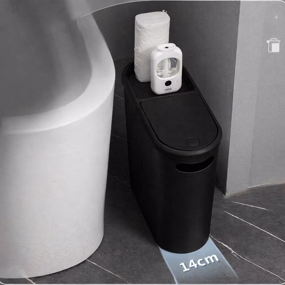 Kelvenix Black Narrow Plastic Slim Waste Bin with Touch Lid for Bathroom – 3
