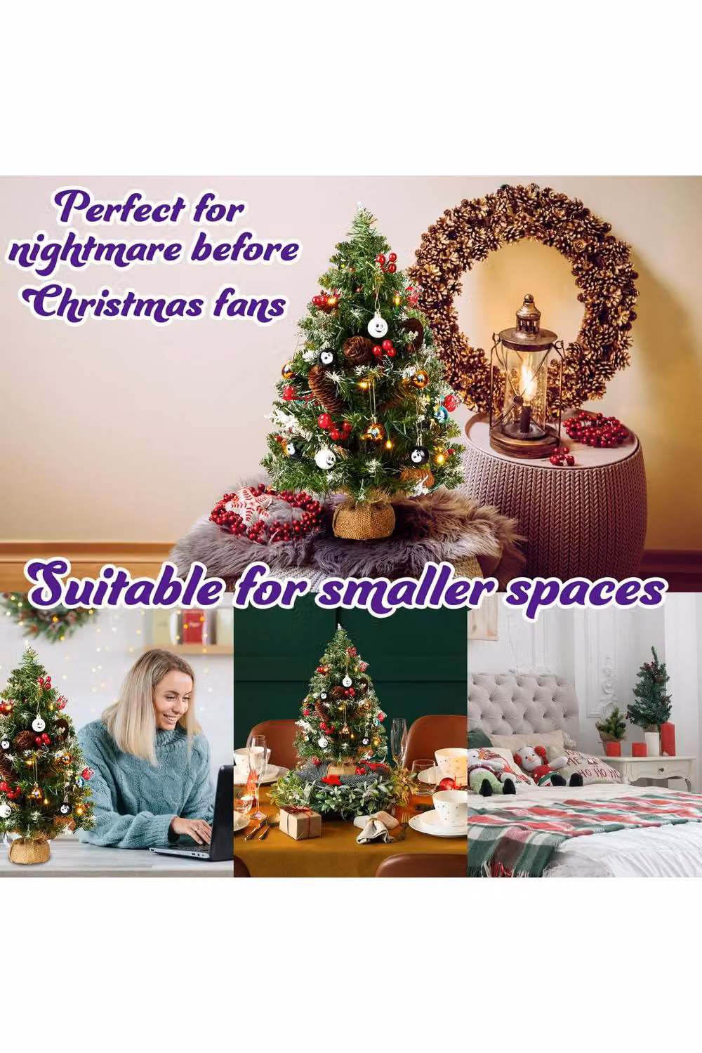 Disney Nightmare Before Christmas Tabletop Christmas Tree with 12 Baubles and LED White String Lights in Multi Colour – 9