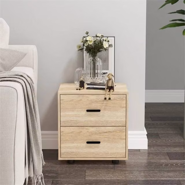 FORGEVIO Set of 2 Modern Oak Wooden Bedside Tables in Light Oak