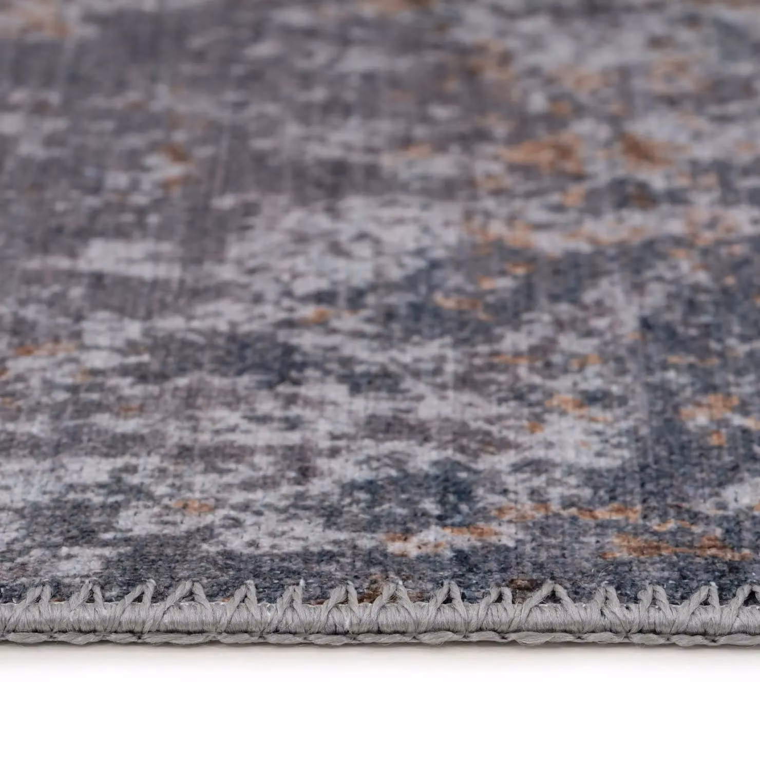 Kukoon Silver and Gold Metallic Distressed Abstract Non-Slip Washable Low Pile Rug, W: 200 cm, D: 290 cm – 4