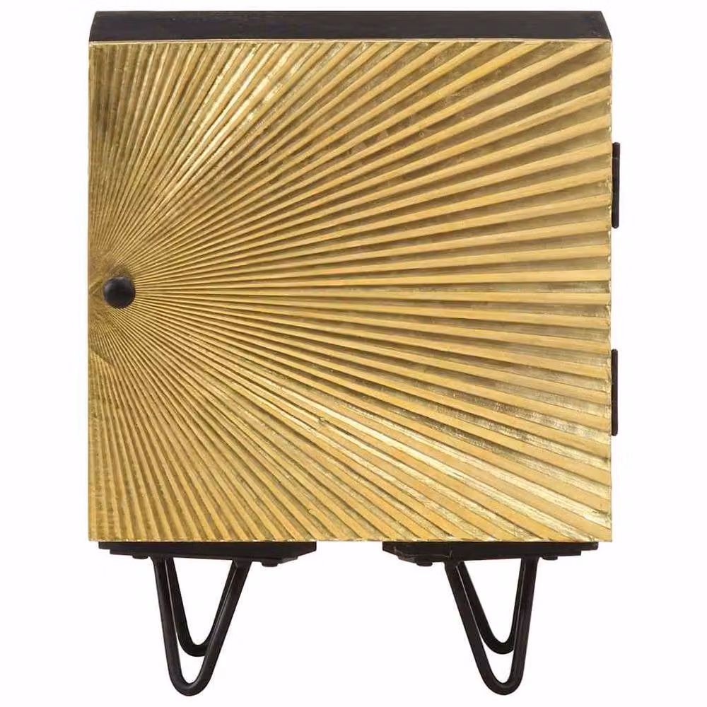 Berkfield Home Beautiful Bedside Cabinet in Black Solid Mango Wood with Brass Front, W/D/H: 40 x 30 x 50 cm – 2