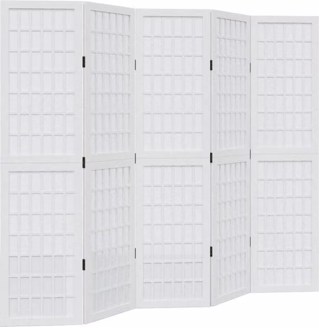 Berkfield Home 5-Panel Room Divider in White Solid Paulownia Wood