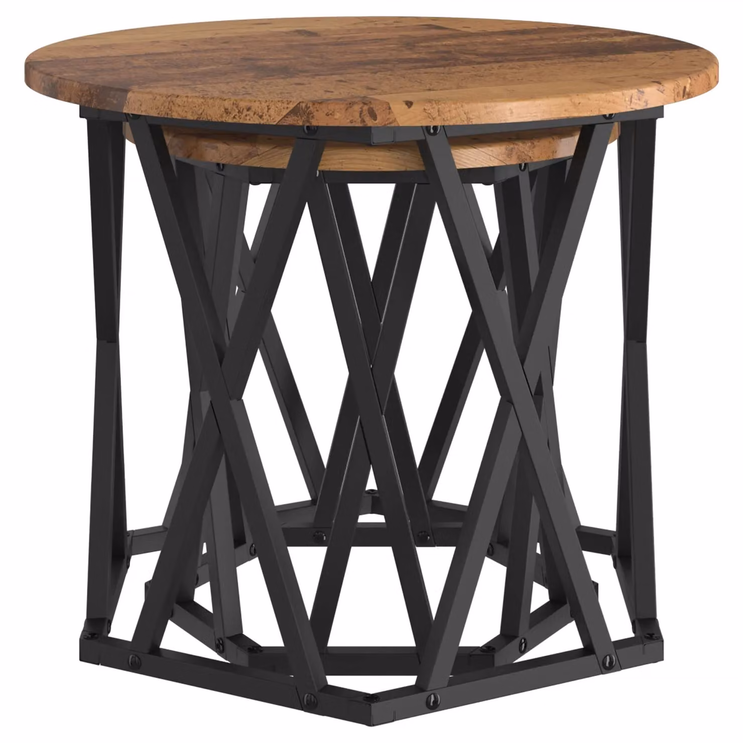 Berkfield Home Nesting Side Tables Set of 2, Brown Rustic Wood Look with Geometric X-Frame Design – 3