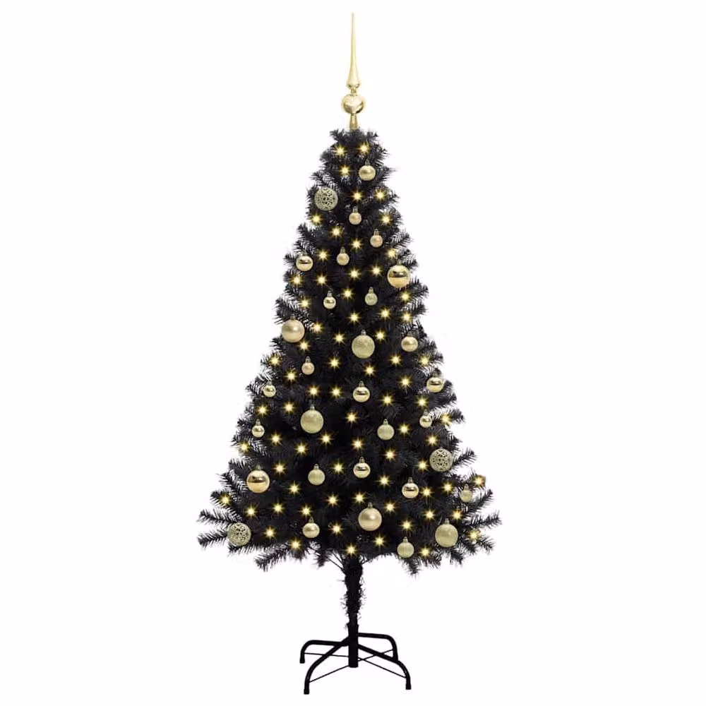 Berkfield Home Black PVC Christmas Tree with 150 LEDs and Stand, Height: 150 cm – 3