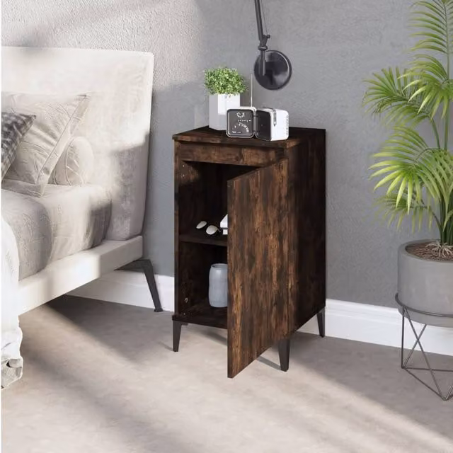 Berkfield Home Modern Bedside Cabinet in Smoked Oak Brown, W/D/H: 40 x 35 x 70 cm