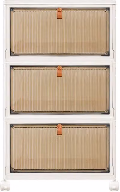 NESTLUNE Set of 3 Large Folding Storage Boxes with Wheels, Stackable Organisers, White, W/D/H: 100 x 100 x 59 cm