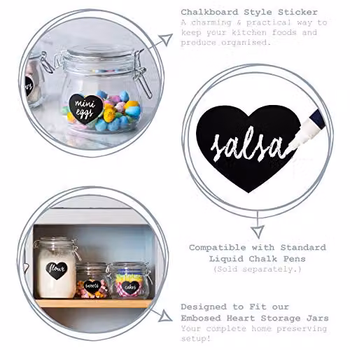 Nicola Spring Heart Shaped Storage Jar Labels, Black, Pack of 6, 5 x 4 cm – 2