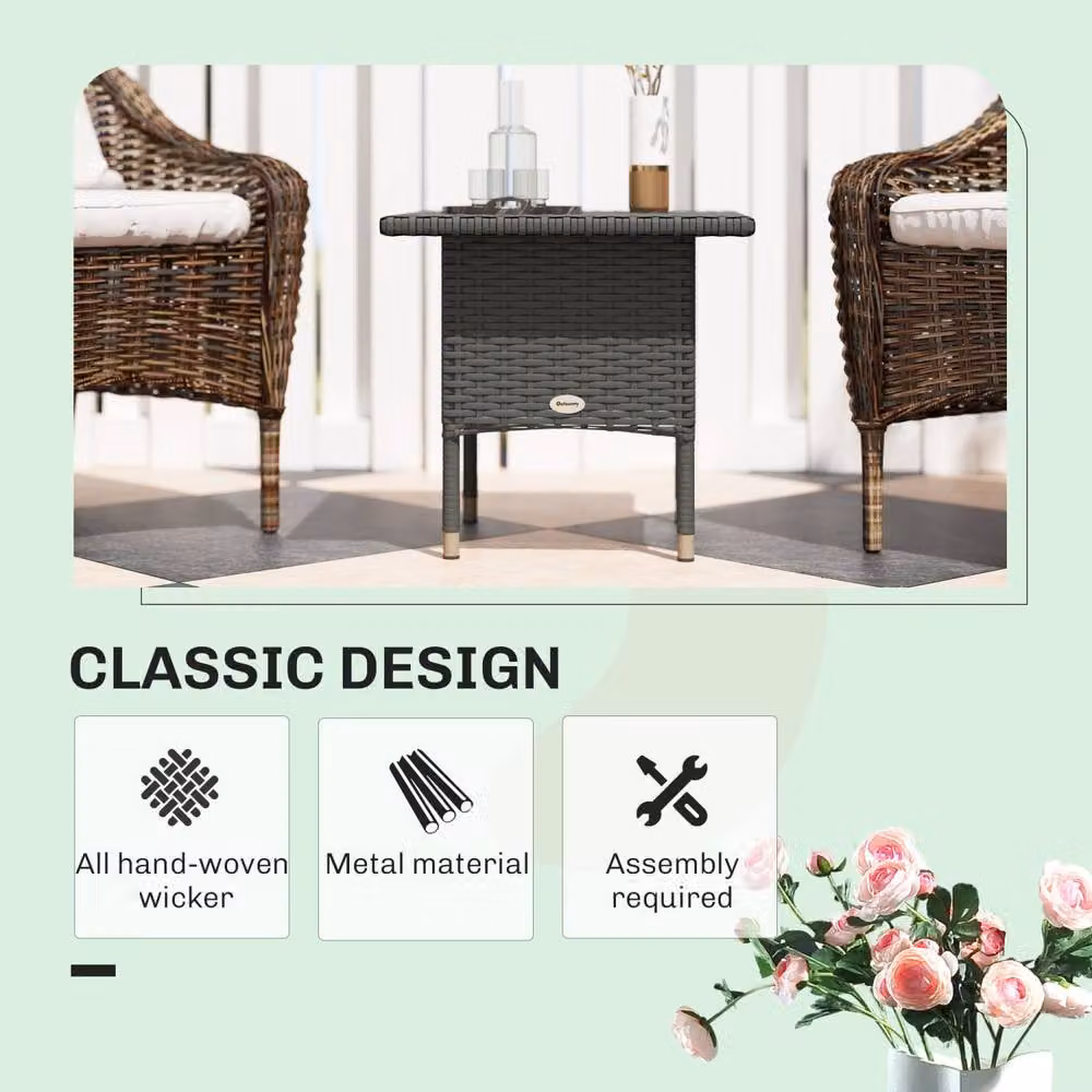 Wyld Haus Nari Grey Rattan and Steel Outdoor Side Table with Woven Top – 3
