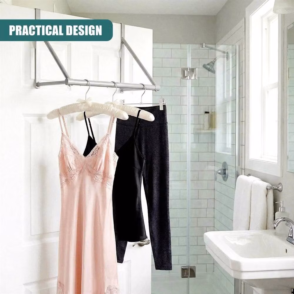FORGEVIO Stainless Steel Door Hanger Bar Clothes Rail Drying Rack in Silver – 3