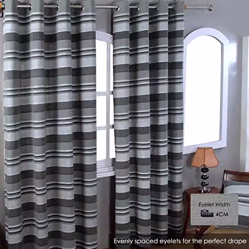 Homescapes Grey Cotton Morocco Striped Eyelet Curtain Pair, Width: 140 cm, Drop: 137 cm – 6