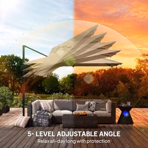 Outsunny Beige Cantilever Parasol with 360 Degree Rotation and UPF 50+ Protection – 6
