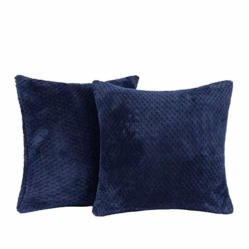 Brentfords Waffle Fleece Square Cushion Covers Set of 2, Blue, W/D/H: 45 x 45 x 45 cm