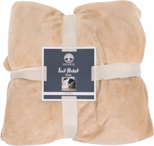 Divante Soft Foot Pocket Throw with Sleeves in Natural Beige