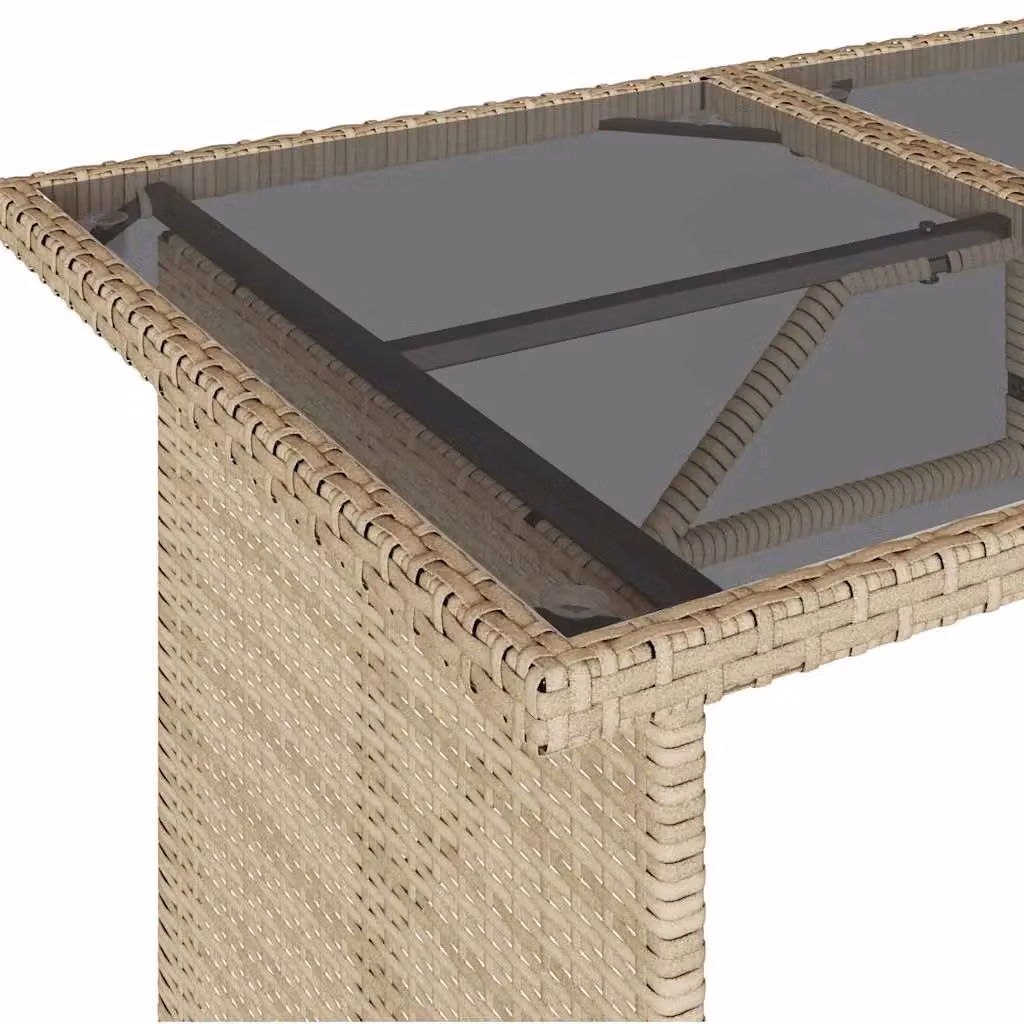 Berkfield Home Modern Poly Rattan Garden Table with Glass Top, Beige, W/D/H: 110 x 68 x 70 cm – 4