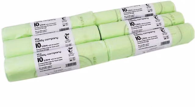 Caddy Company Compostable Food Waste Bin Bags with Tie Handle, Green, 10 Litre, Pack of 6