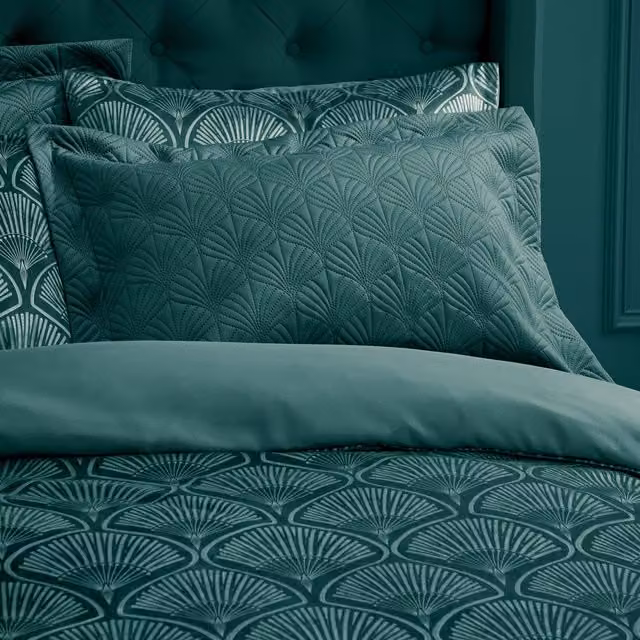 Catherine Lansfield Art Deco Pearl Damask Pillow Protectors, Pack of 2, Petrol Green