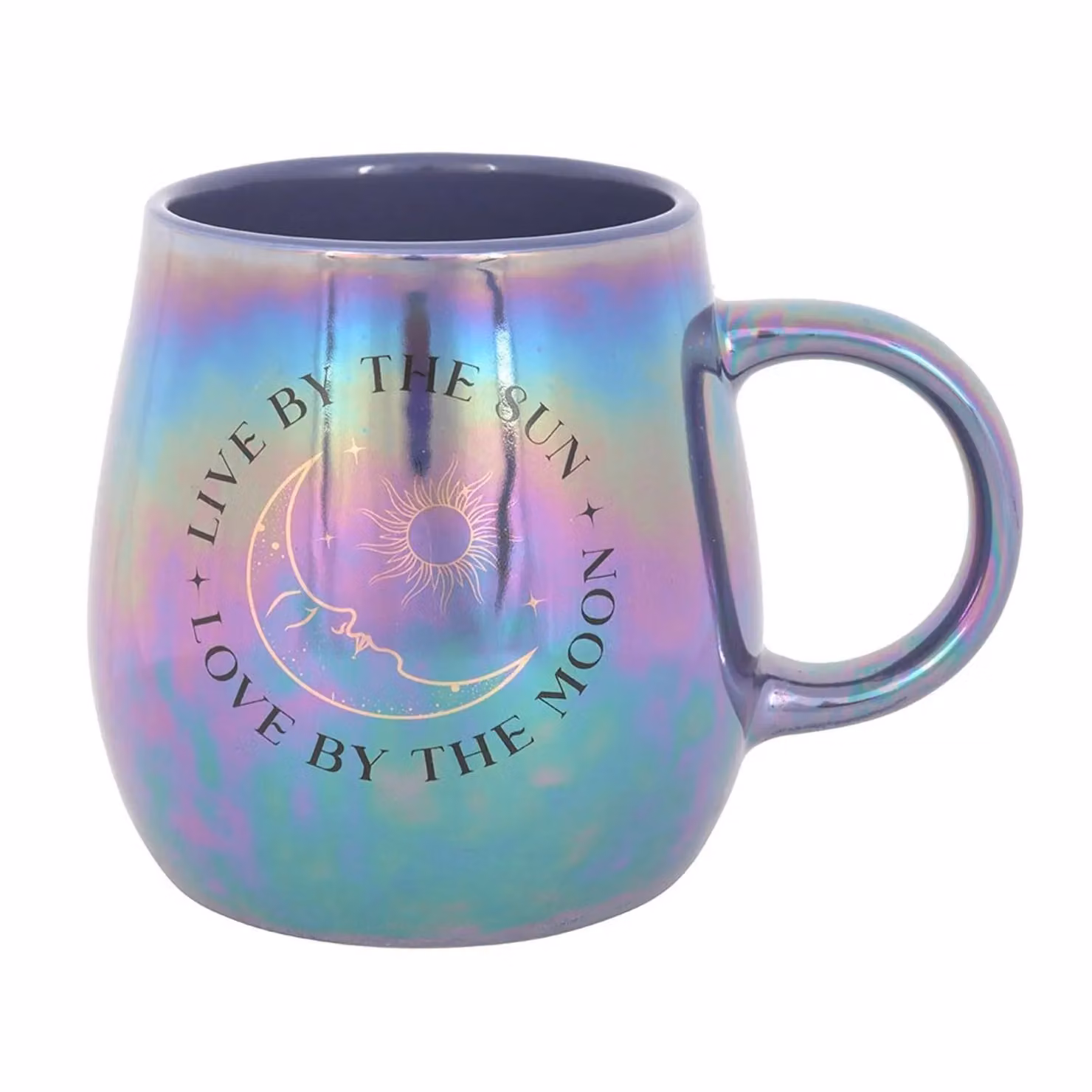 Something Different Live By The Sun Iridescent Ceramic Mug in Purple and Multicolour, 500 ml – 2