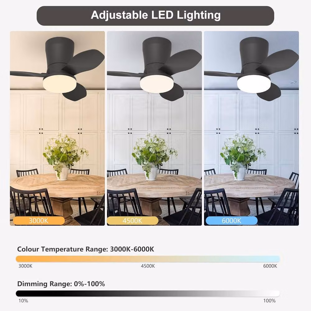 Garwarm Modern Black LED Ceiling Fan with Dimmable Light and Remote Control – 4