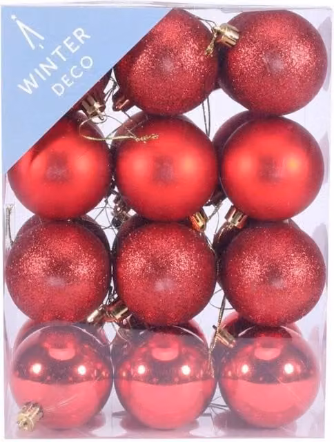 KDMD Red Shatterproof Round Christmas Baubles, Pack of 24, Diameter: 6 cm – 1