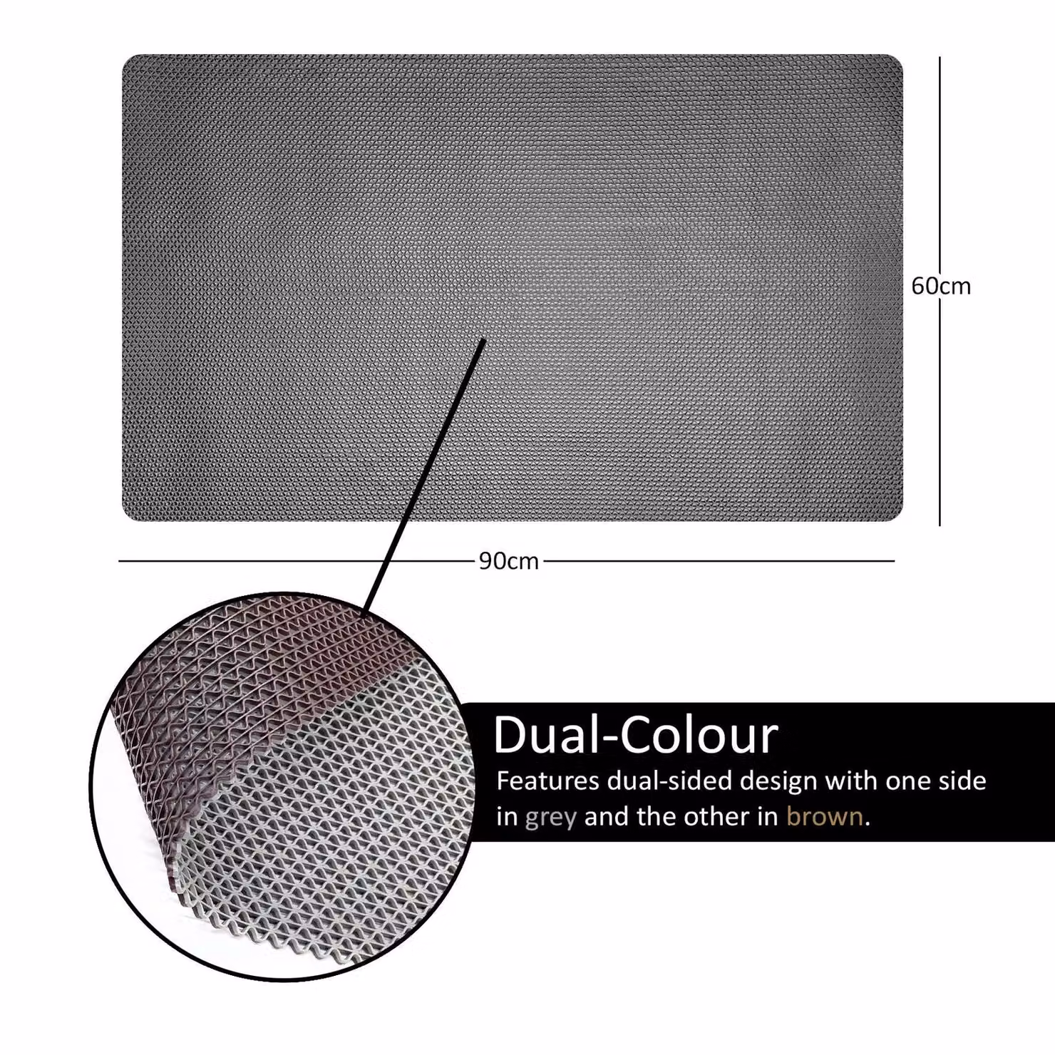 Nicoman Reversible Non-Slip Anti-Mold Bath Mat in Grey and Brown, W/D: 90 x 60 cm – 7