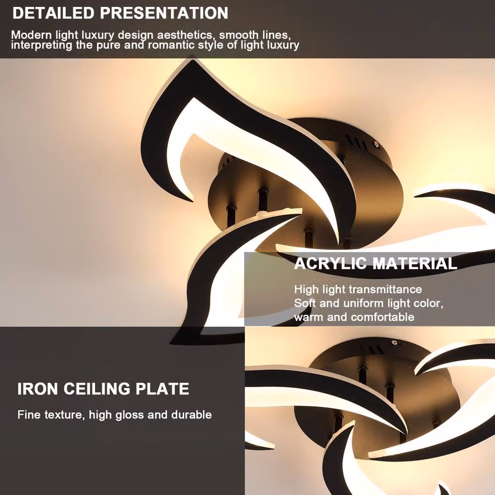 Goeco Modern Petal Design LED Ceiling Light in Black, 36W, 3000K, Diameter: 58 cm – 4