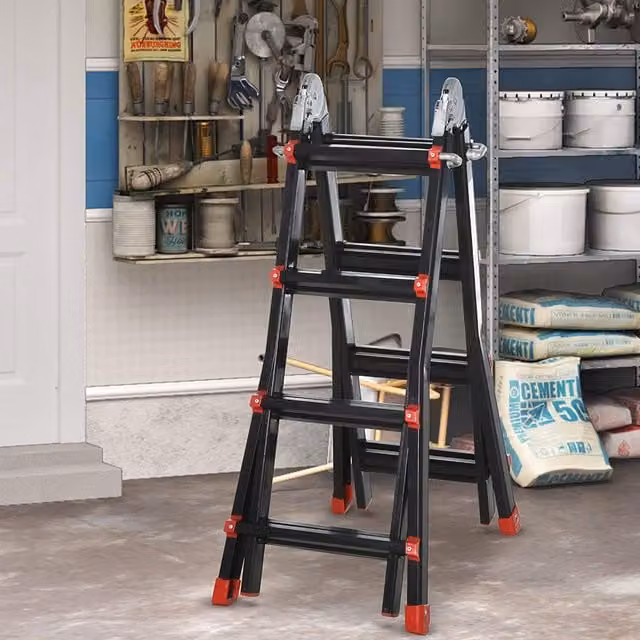 HOMCOM 4m Aluminium Telescopic Duo Ladder in Black
