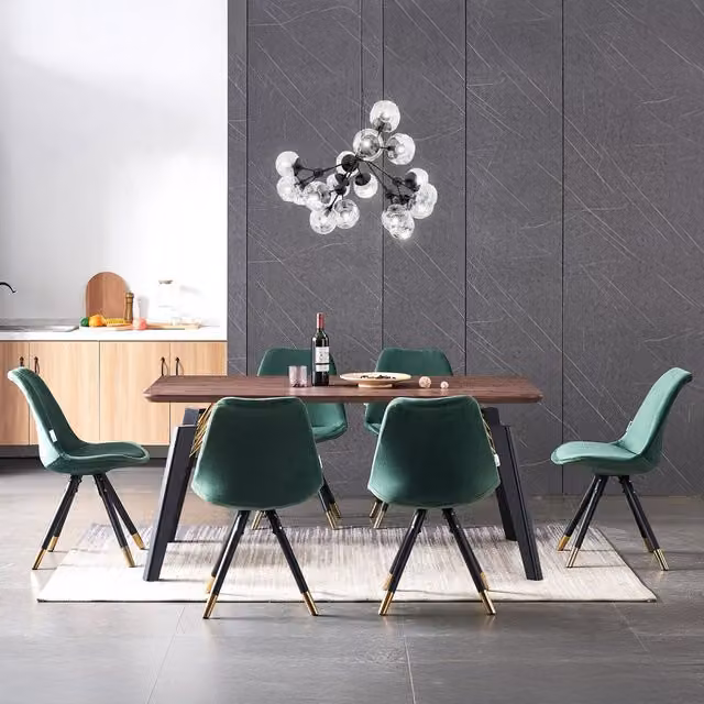 Life Interiors Sofia Cosmo LUX Modern Rectangular Dining Set with Table and 6 Green Velvet Chairs