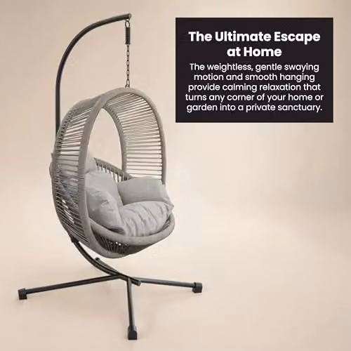 Solace+Co Lana Rattan Egg Chair with Stand in Light Beige – 3