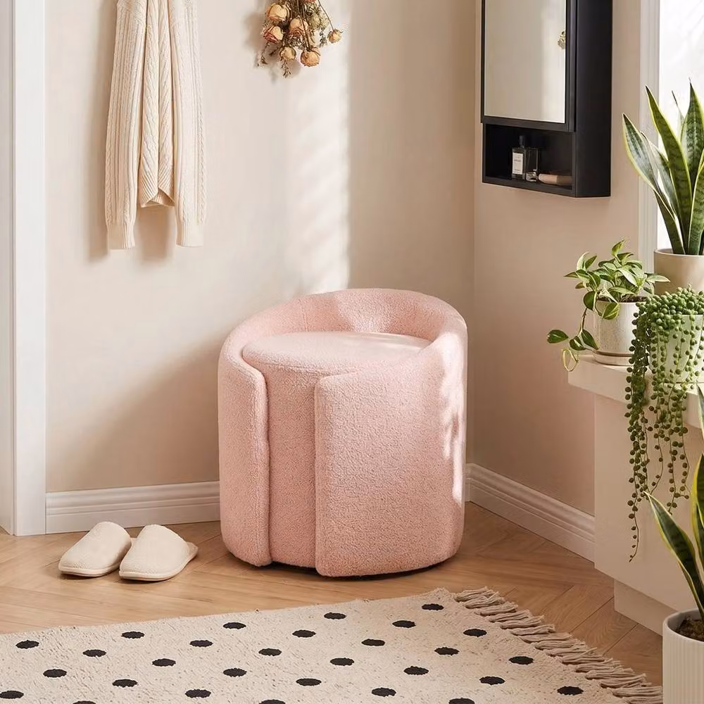 KORVIXA Pink Teddy Fleece Cylindrical Vanity Dressing Stool for Bedroom – 2