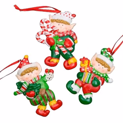 SHATCHI 3-Piece Set of Multicolour Ceramic Elf Hanging Christmas Tree Ornaments – 1