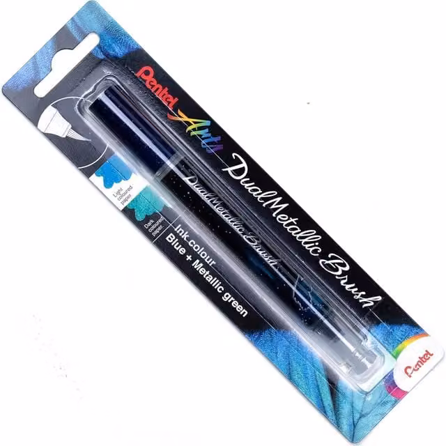 Pentel Arts Dual Metallic Brush Pen with Blue and Metallic Green Ink