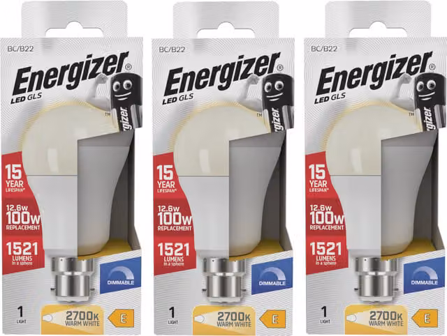 Energizer LED GLS B22 Dimmable Light Bulb, 1521lm, 2700K Warm White