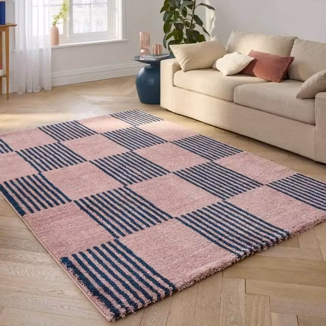 Sweekeek Blue and Pink Checkerboard Indoor Rectangular Rug, W: 160 cm, D: 230 cm – 1
