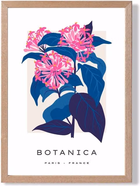 ARTZE Blue and Pink Cornflower Flower Market Gallery Framed Print with Oak Frame