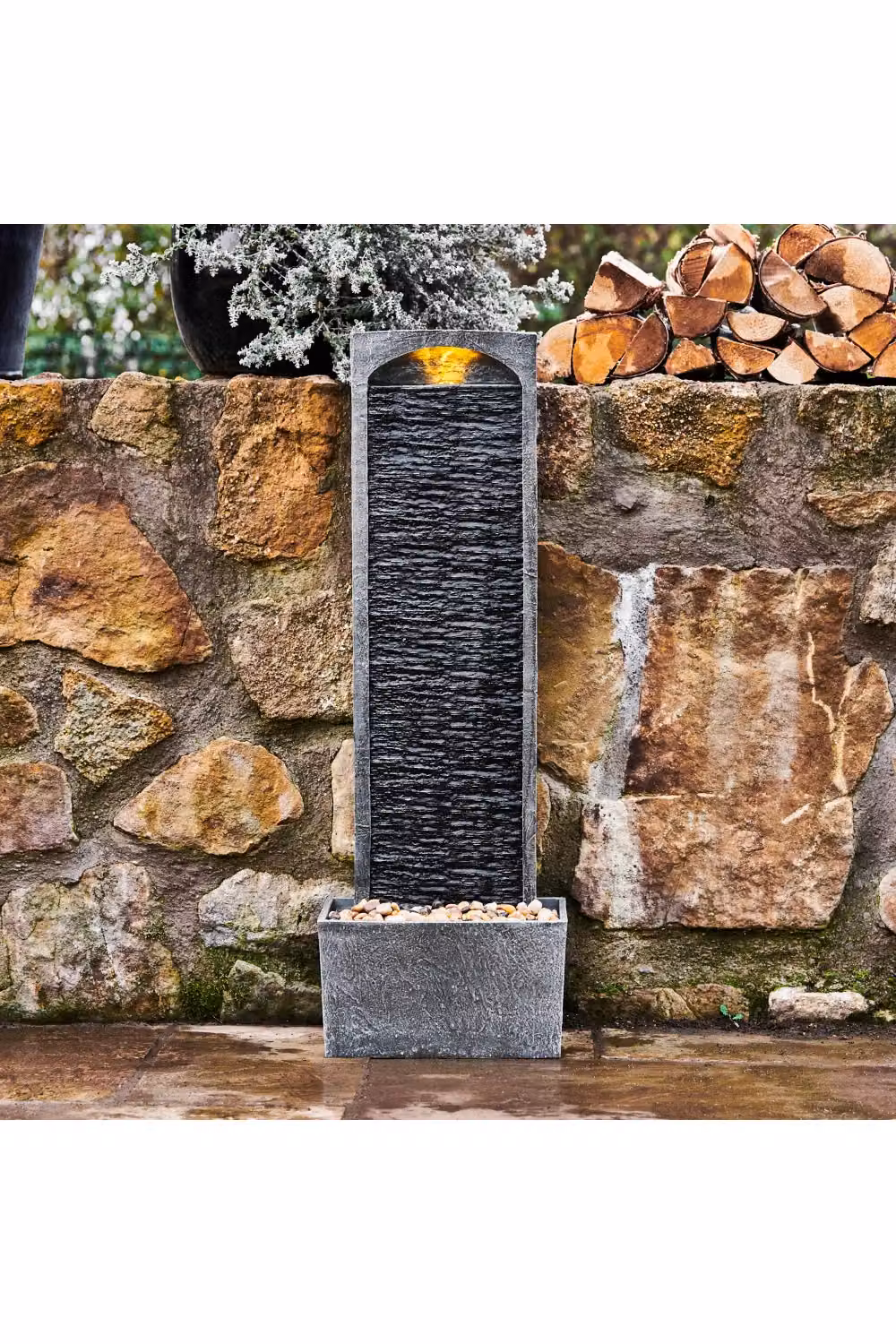 Teamson Home Modern Rectangular Cascade Water Feature with LED Lights and Pump in Grey and Black, W/D/H: 98.0 x 22.0 x 22.0 cm – 5