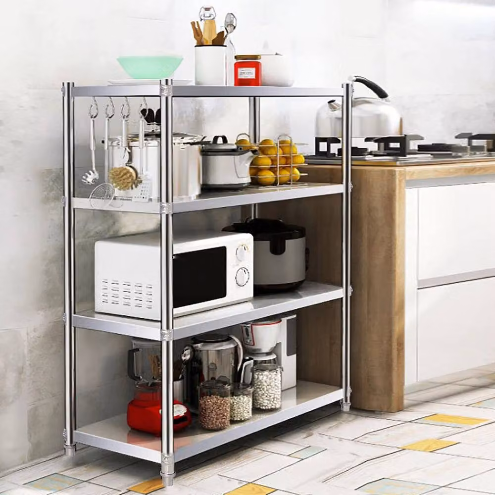 Kelvenix 4 Tier Stainless Steel Commercial Catering Shelving Unit in Silver, H 150 x W 120 x D 30 cm – 2