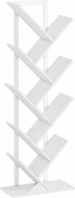 HOMCOM 9-Tier Industrial Tree Bookshelf, White Freestanding Ladder Bookcase with Steel Frame
