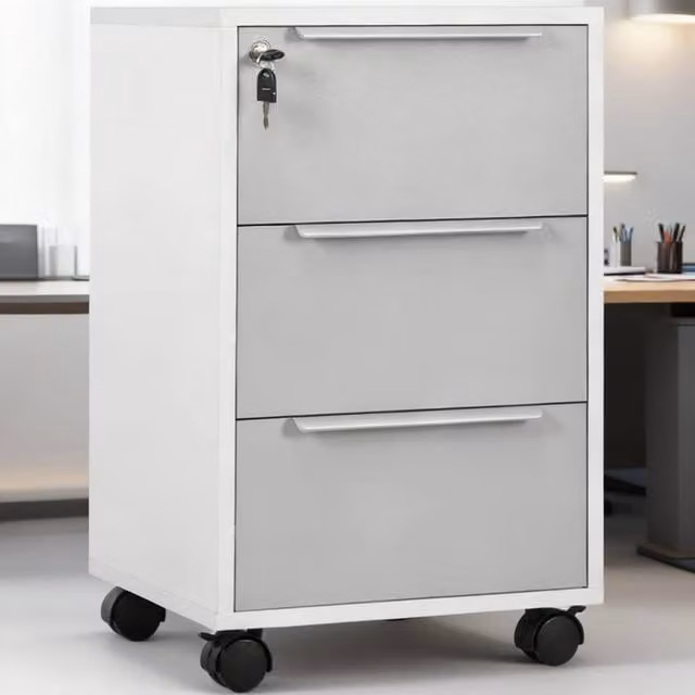 ERGOVEXA Three-Drawer Locking Filing Cabinet in White and Grey with Castors, W/D/H: 40.0 x 40.0 x 63.5 cm