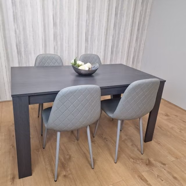 Kosy Koala Modern Grey Dining Set with Rectangular Table and 4 Faux Leather Chairs