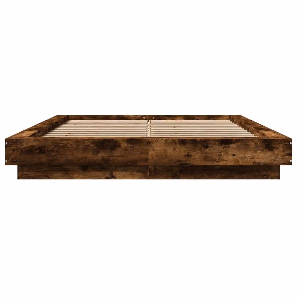 Berkfield Home Modern Small Double Bed Frame with LED Under-Bed Lighting and USB Charging Port in Smoked Oak Brown, W/D/H: 120 x 200 cm – 4