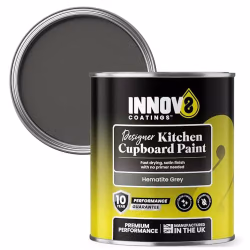 Innov8 Coatings Designer Kitchen Cupboard Paint in Hematite Grey, Satin Finish, 750 ml