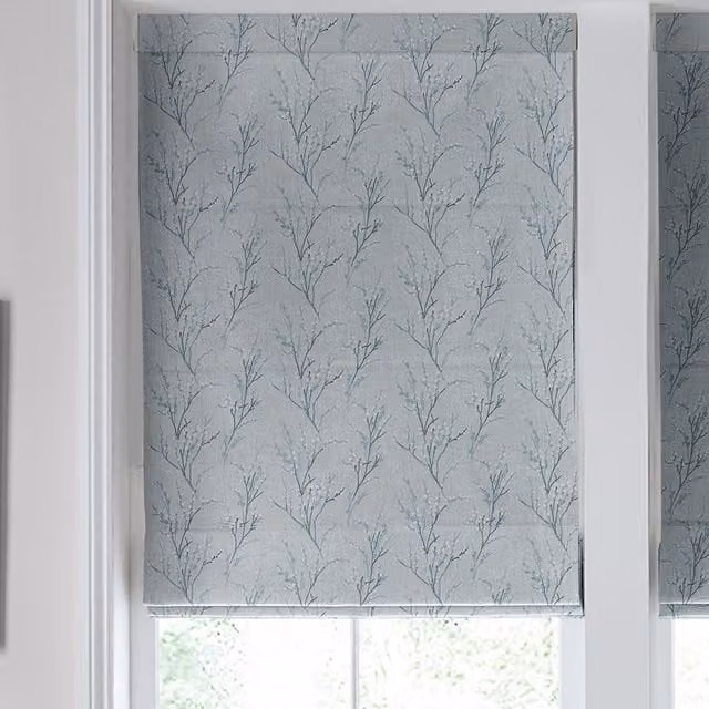 Laura Ashley Pussy Willow Embroidered Blackout Roman Blind in Seaspray Blue